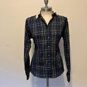 VTG Women’s Navy Watch Plaid Sz. S Button Front Shirt Blouse Lace Collar Preppy
